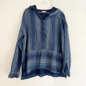 Faherty Women's Rare Indigo Canyon Serape Button Neck Cotton Poncho Hoodie M